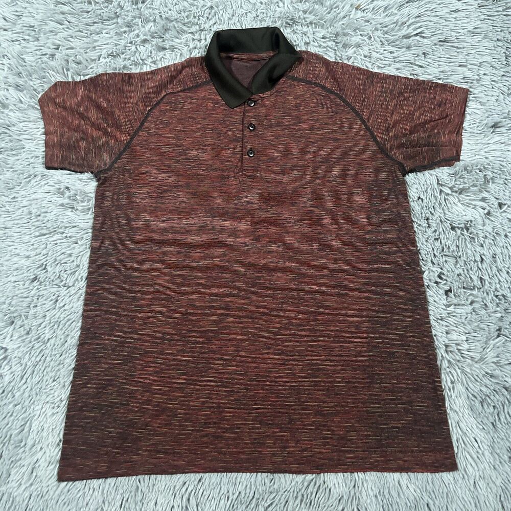 Lululemon Shirt Large Red Black Metal Vent Tech Polo Four Way Training Mens